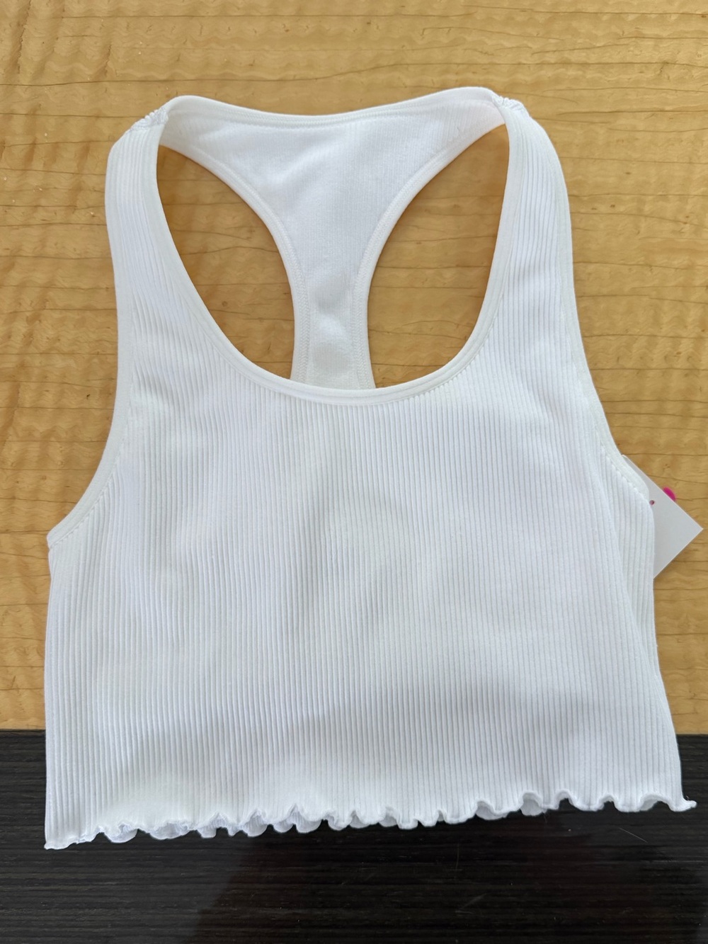 PINK Victoria's Secret White Ribbed Soft Racerback Crop Top